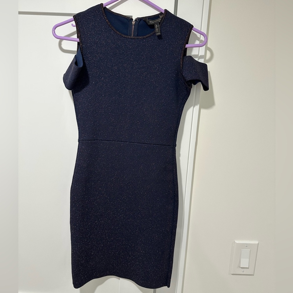 BCBGMaxAzria Navy and Gold Glitter Dress